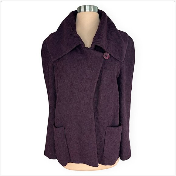 St. John Purple Aubergine Textured Damask Pattern Knit Metallic Shimmer Jacket 8 - Picture 1 of 4